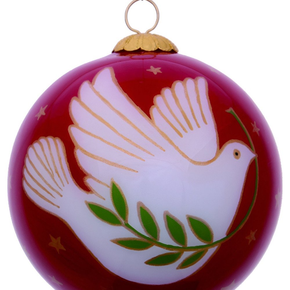 Peace on Earth Dove Hand Painted Pink And White Glass Ball Ornament HomeRoots