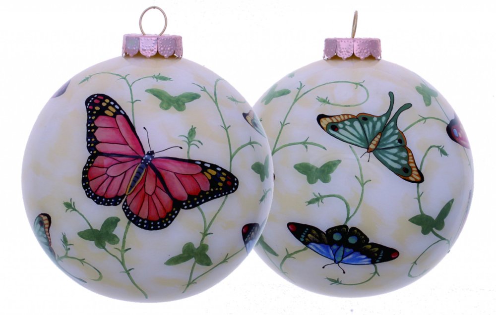 Red White And Green Glass Ball Ornament — view 1