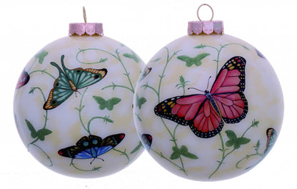 Colorful Butterflies Hand Painted Mouth Blown Glass Ornament