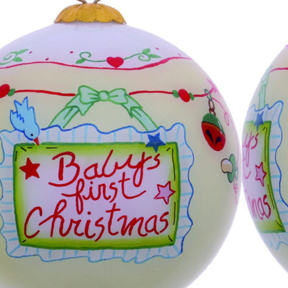 Baby's First Christmas with Motifs Hand Painted Mouth Blown Glass Ornament