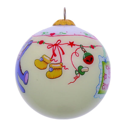 Baby's First Christmas with Motifs Hand Painted Mouth Blown Glass Ornament HomeRoots