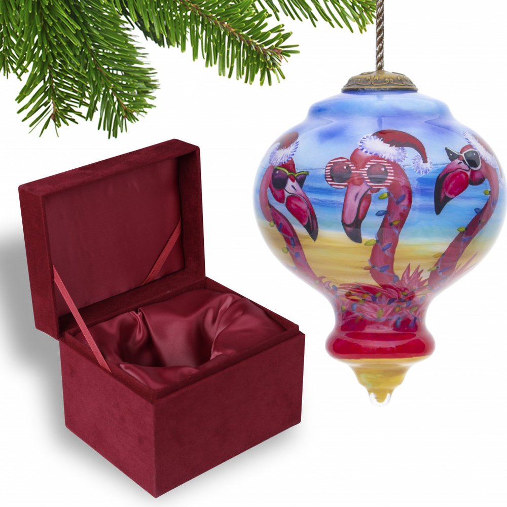 Tan Blue And Red Glass Finial Ornament — view 1