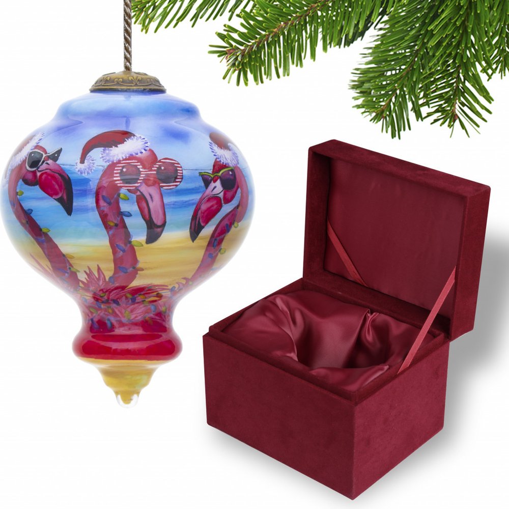 Tan Blue And Red Glass Finial Ornament — view 2