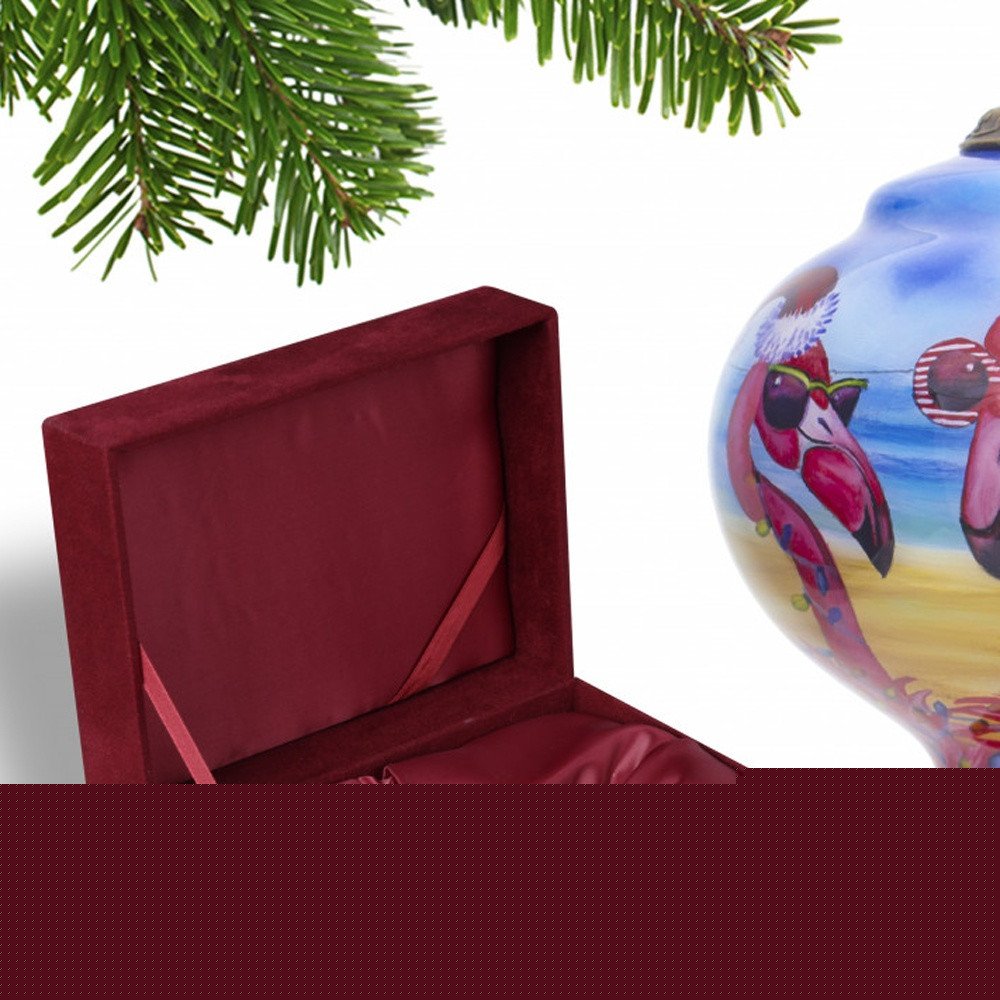 Pink Christmas Flamingos Hand Painted Mouth Blown Glass Ornament HomeRoots