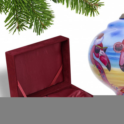 Pink Christmas Flamingos Hand Painted Mouth Blown Glass Ornament HomeRoots