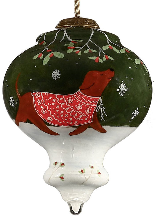 Trotting Dog in Comfy Christmas Attire Hand Painted Mouth Blown Glass Ornament HomeRoots