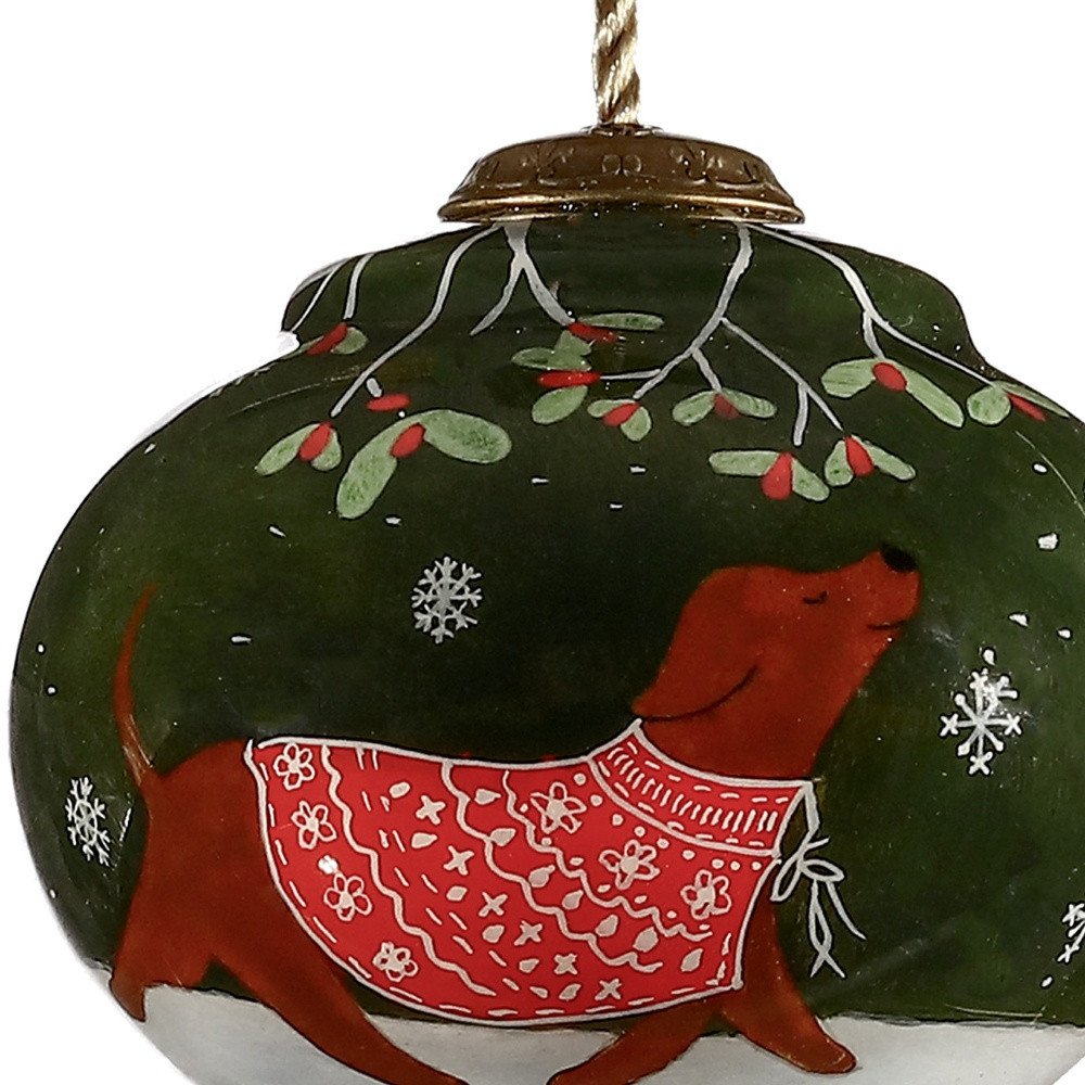 Trotting Dog in Comfy Christmas Attire Hand Painted Mouth Blown Glass Ornament HomeRoots