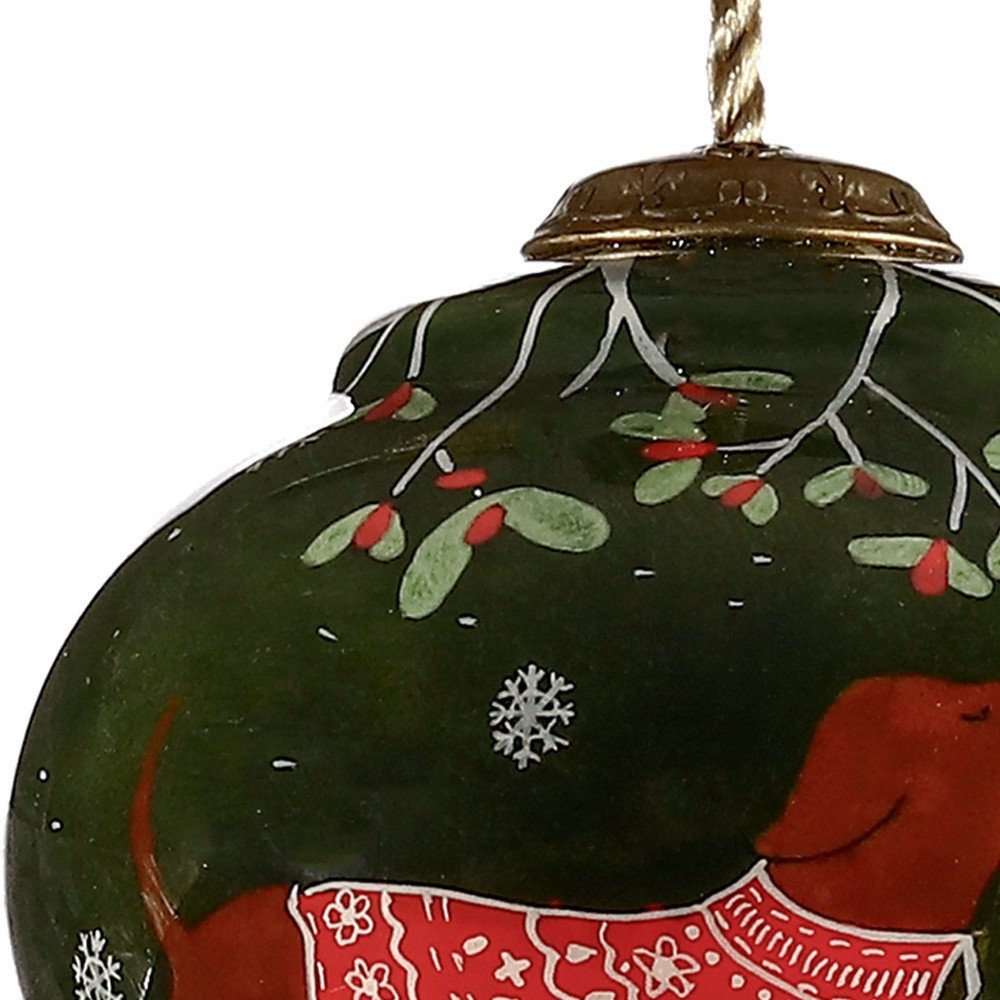 Trotting Dog in Comfy Christmas Attire Hand Painted Mouth Blown Glass Ornament — view 4