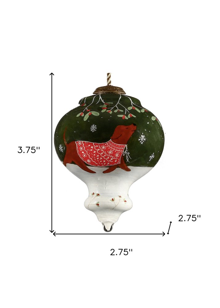 Trotting Dog in Comfy Christmas Attire Hand Painted Mouth Blown Glass Ornament — view 5