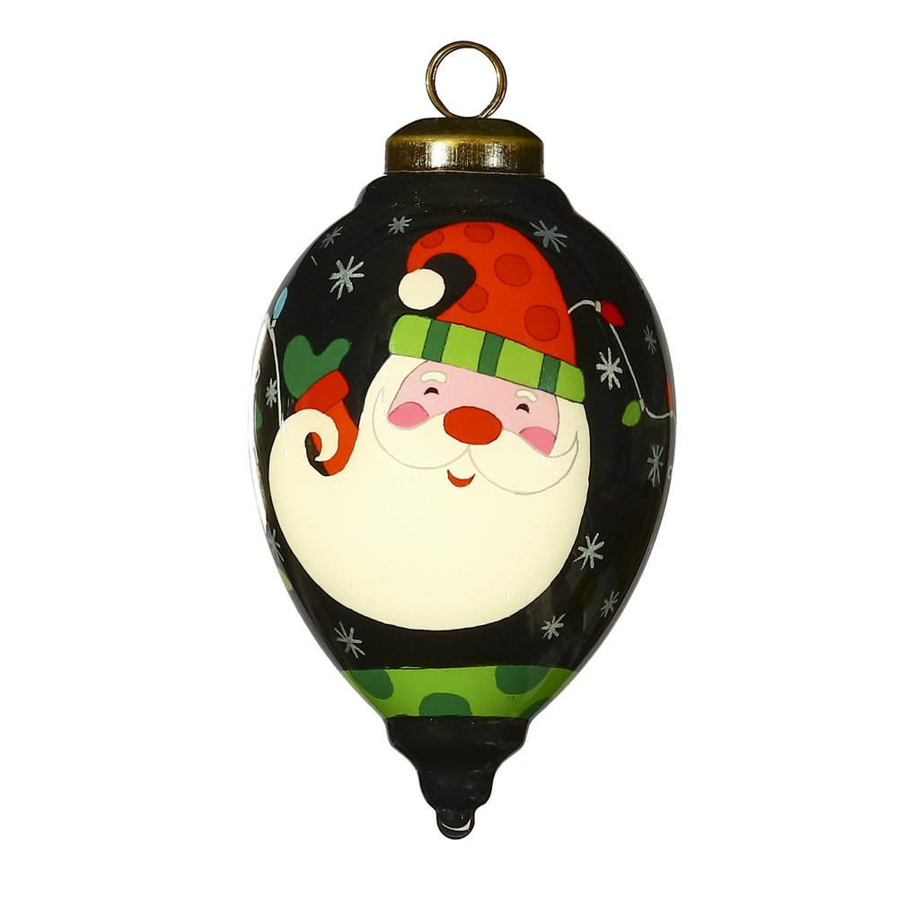 Santa in Holiday Lights Hand Painted Mouth Blown Glass Ornament HomeRoots