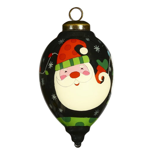 Santa in Holiday Lights Hand Painted Mouth Blown Glass Ornament HomeRoots