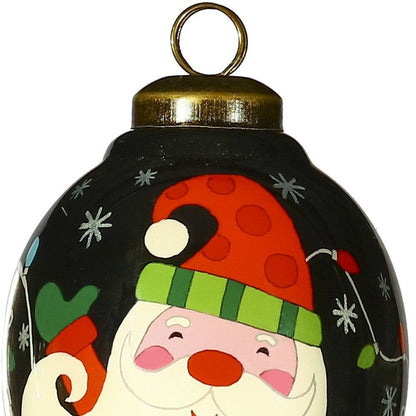 Santa in Holiday Lights Hand Painted Mouth Blown Glass Ornament HomeRoots