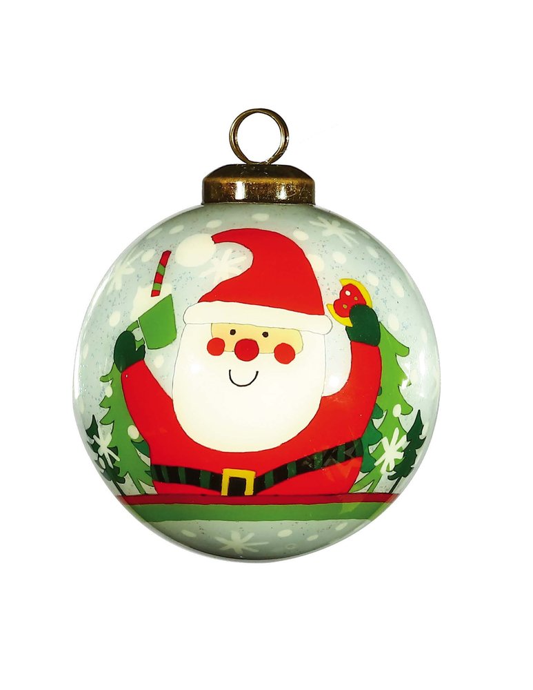 Festive Glitter Santa Hand Painted Mouth Blown Glass Ornament HomeRoots