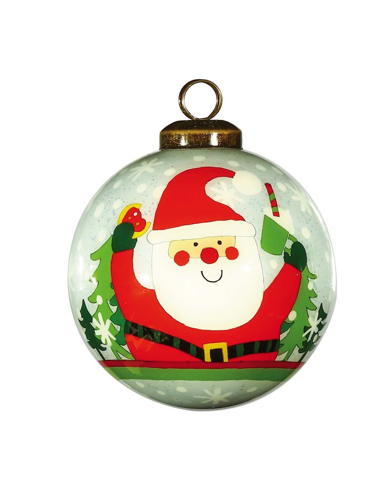 Festive Glitter Santa Hand Painted Mouth Blown Glass Ornament HomeRoots