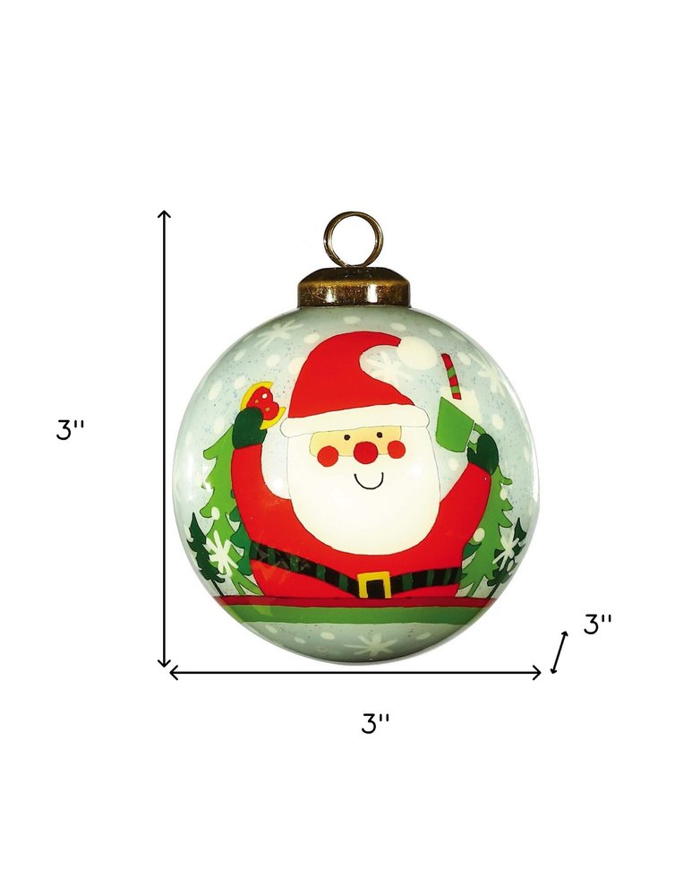 Festive Glitter Santa Hand Painted Mouth Blown Glass Ornament HomeRoots