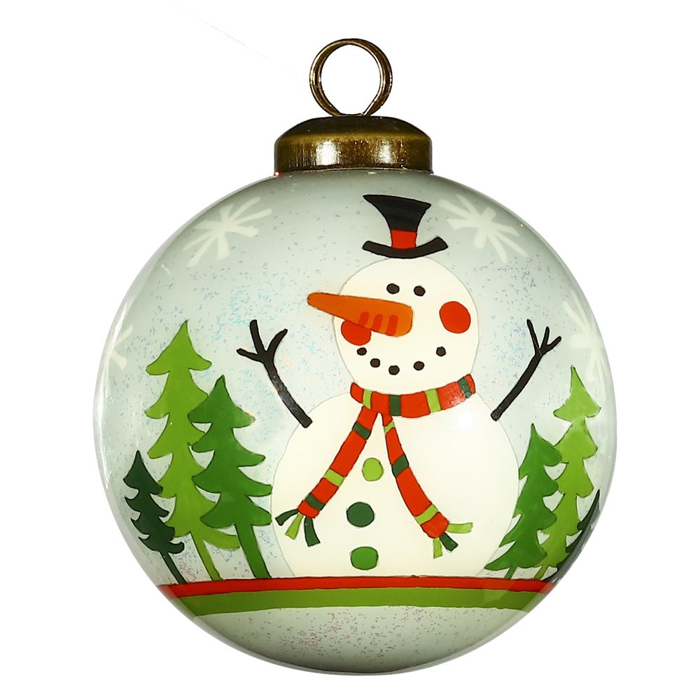 Festive Glitter Snowman Hand Painted Mouth Blown Glass Ornament HomeRoots