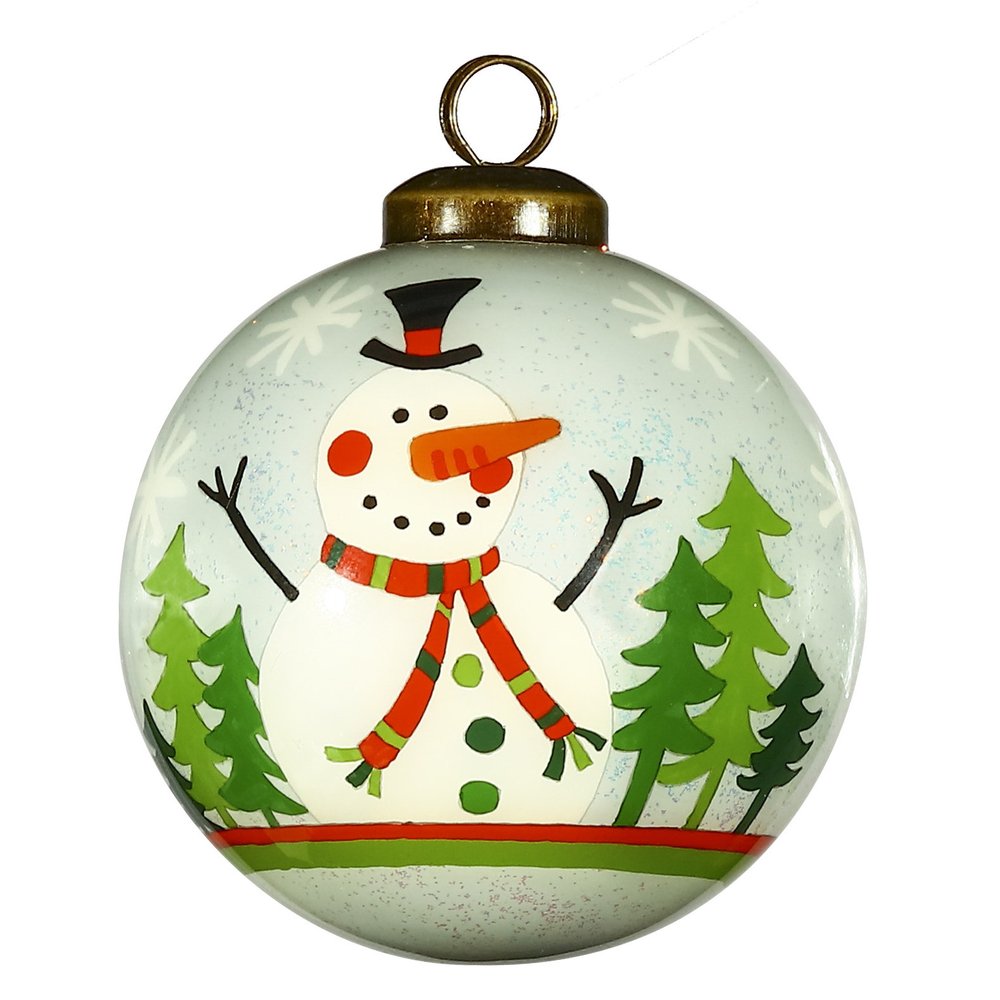 Festive Glitter Snowman Hand Painted Mouth Blown Glass Ornament HomeRoots