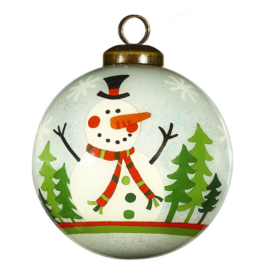 Festive Glitter Snowman Hand Painted Mouth Blown Glass Ornament HomeRoots