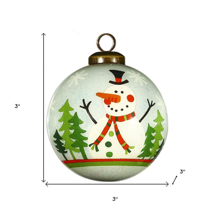 Festive Glitter Snowman Hand Painted Mouth Blown Glass Ornament