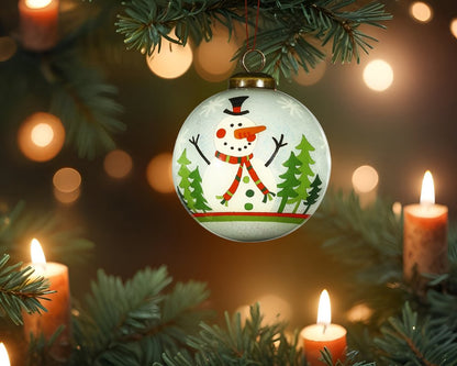 Festive Glitter Snowman Hand Painted Mouth Blown Glass Ornament HomeRoots