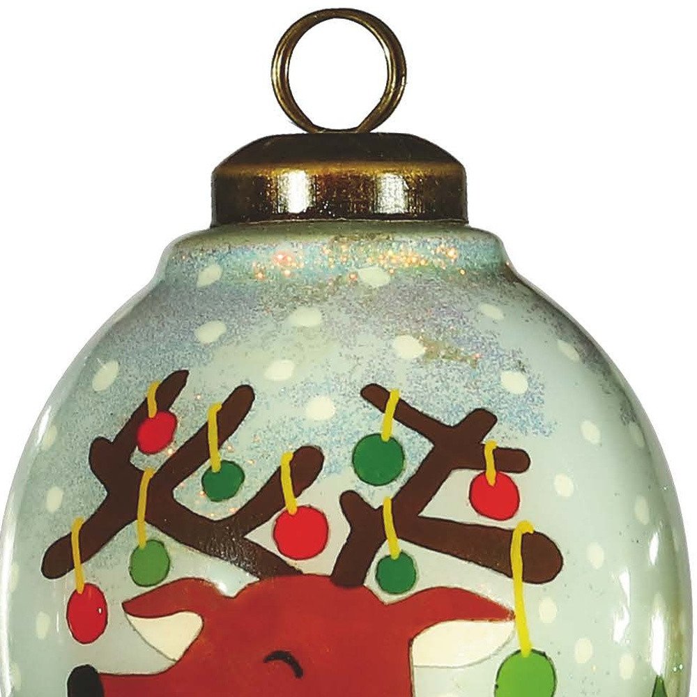 Festive Glitter Reindeer with Lights Hand Painted Mouth Blown Glass Ornament HomeRoots