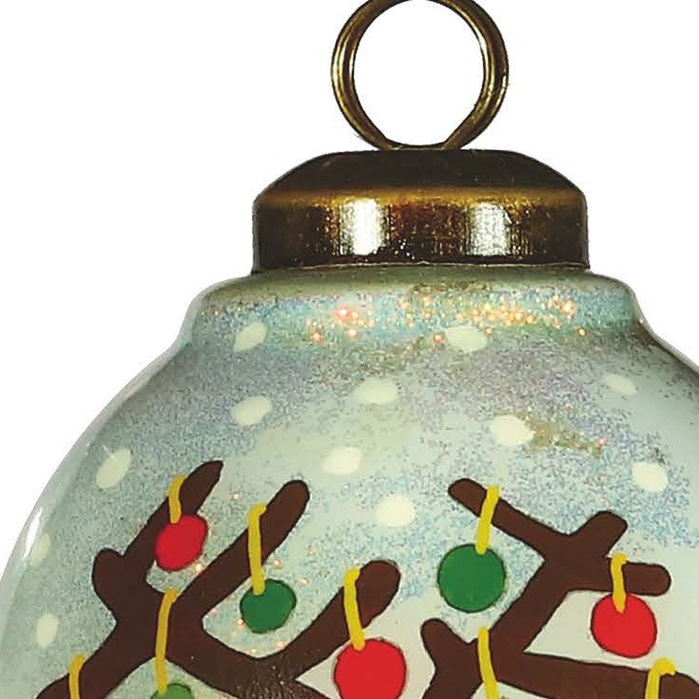 Festive Glitter Reindeer with Lights Hand Painted Mouth Blown Glass Ornament HomeRoots