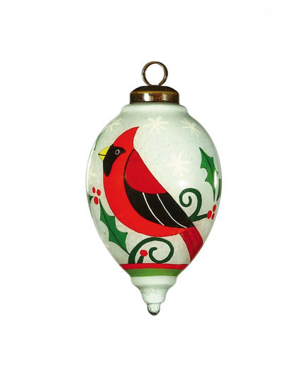 Festive Glitter Red Cardinal Hand Painted Mouth Blown Glass Ornament HomeRoots