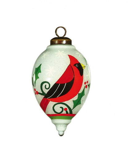 Festive Glitter Red Cardinal Hand Painted Mouth Blown Glass Ornament HomeRoots