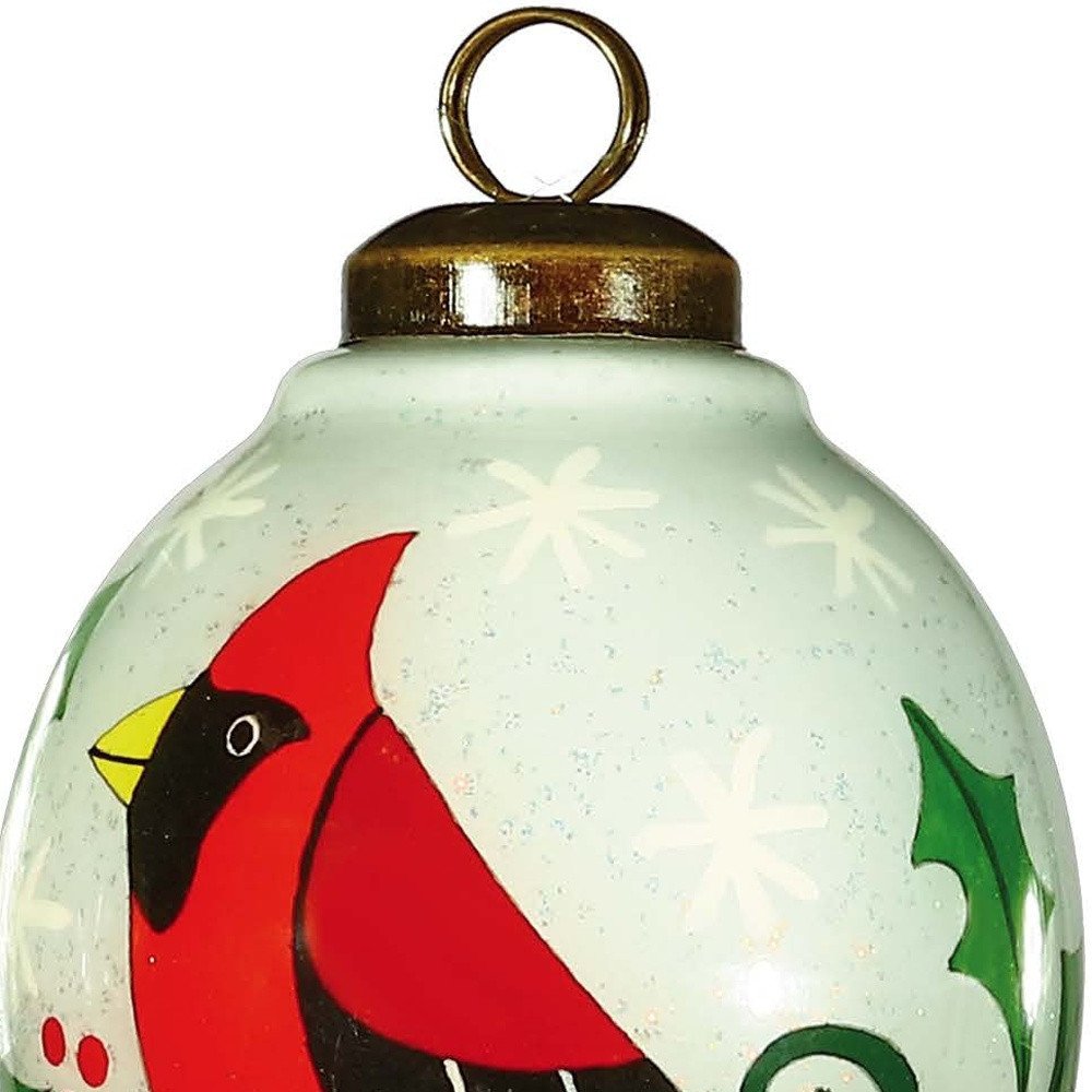 Festive Glitter Red Cardinal Hand Painted Mouth Blown Glass Ornament HomeRoots