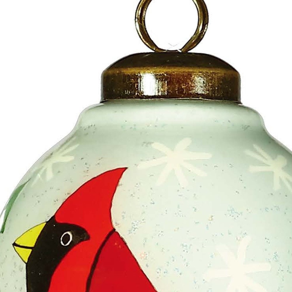 Festive Glitter Red Cardinal Hand Painted Mouth Blown Glass Ornament HomeRoots