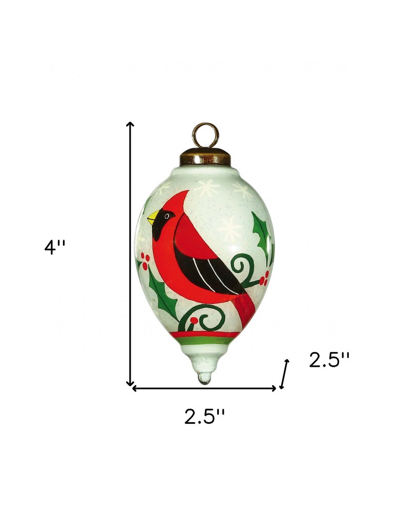 Festive Glitter Red Cardinal Hand Painted Mouth Blown Glass Ornament HomeRoots