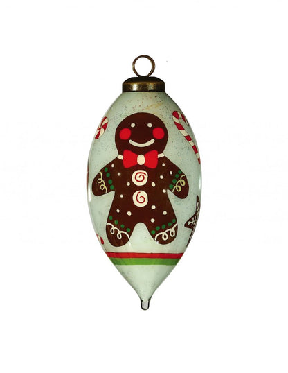 Festive Glitter Gingerbread Man Hand Painted Mouth Blown Glass Ornament HomeRoots