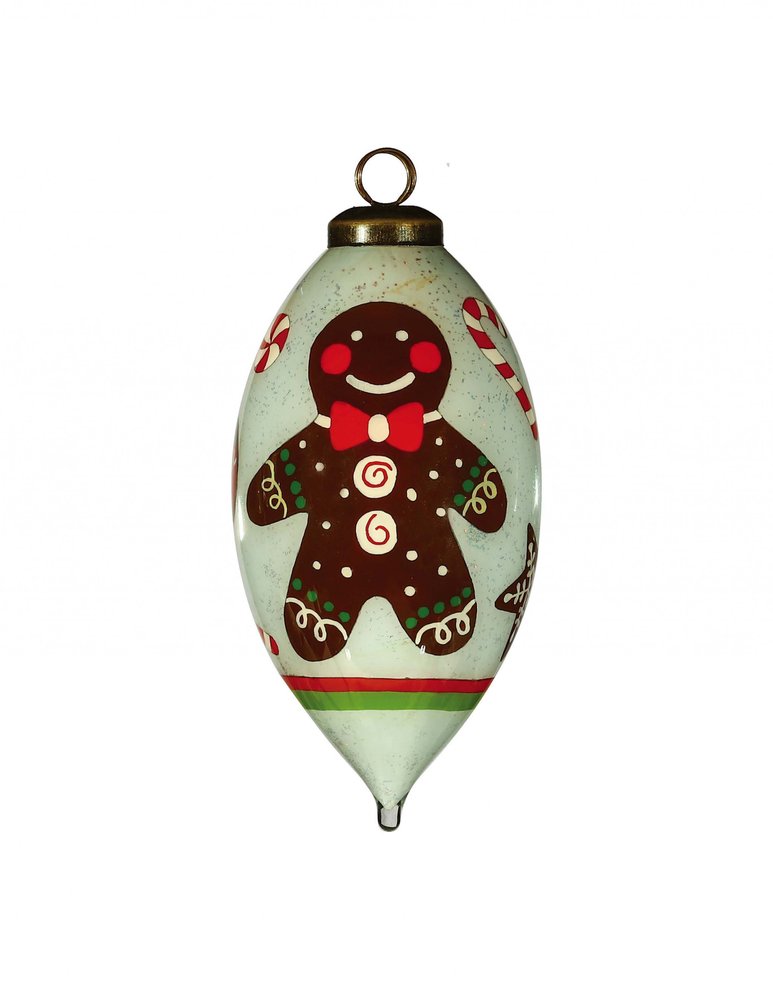 Festive Glitter Gingerbread Man Hand Painted Mouth Blown Glass Ornament — view 1