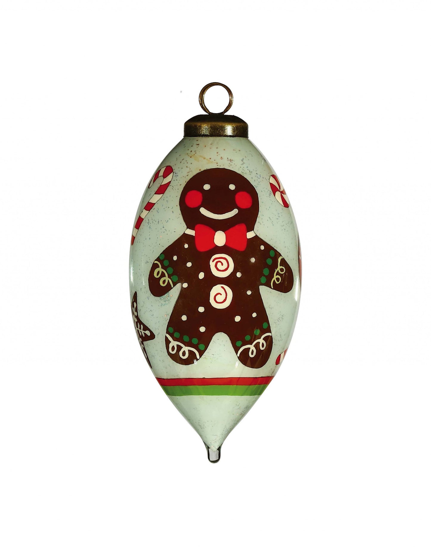 Festive Glitter Gingerbread Man Hand Painted Mouth Blown Glass Ornament