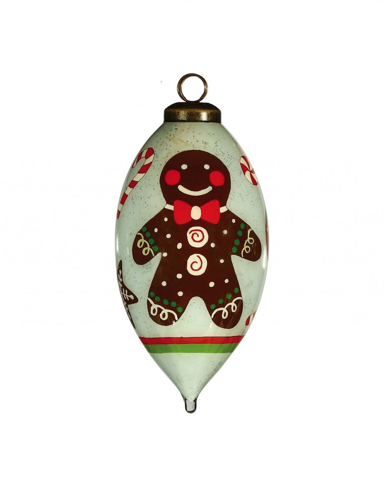 Festive Glitter Gingerbread Man Hand Painted Mouth Blown Glass Ornament — view 2