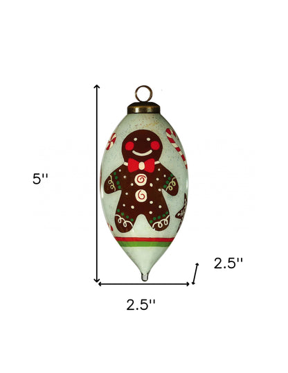 Festive Glitter Gingerbread Man Hand Painted Mouth Blown Glass Ornament