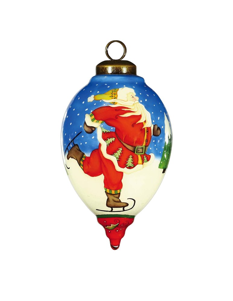 Ice Skating Santa Hand Painted Mouth Blown Glass Ornament HomeRoots