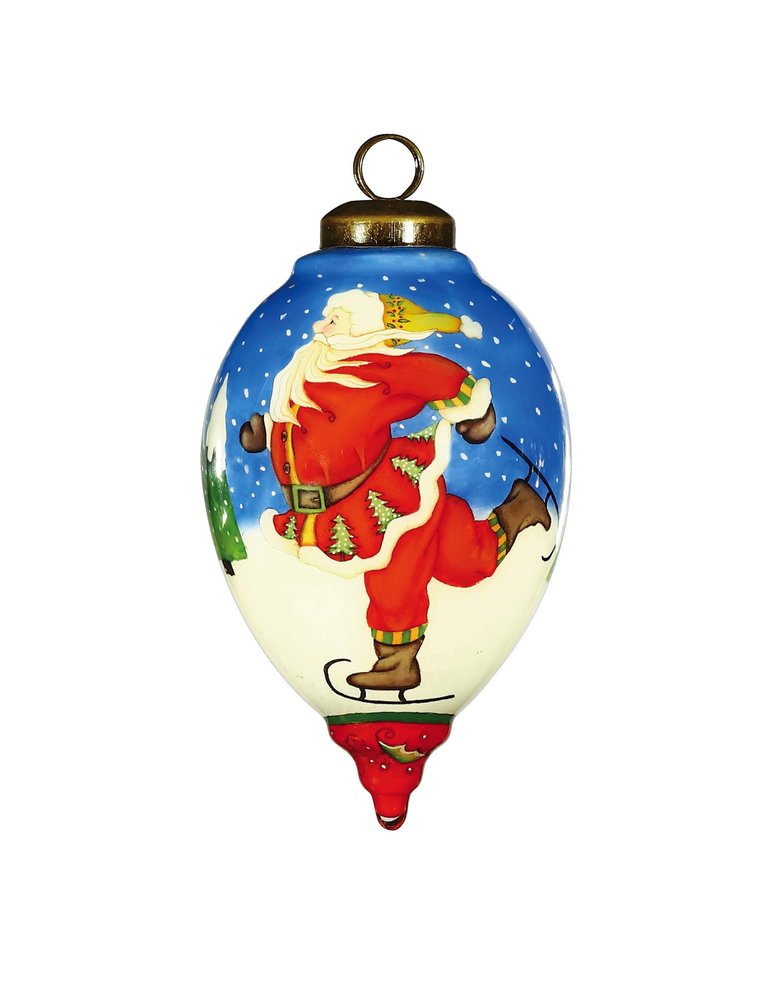 Ice Skating Santa Hand Painted Mouth Blown Glass Ornament HomeRoots