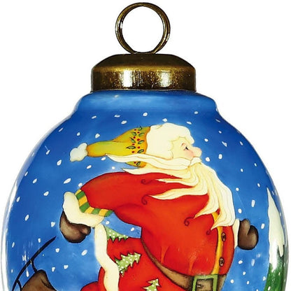 Ice Skating Santa Hand Painted Mouth Blown Glass Ornament HomeRoots