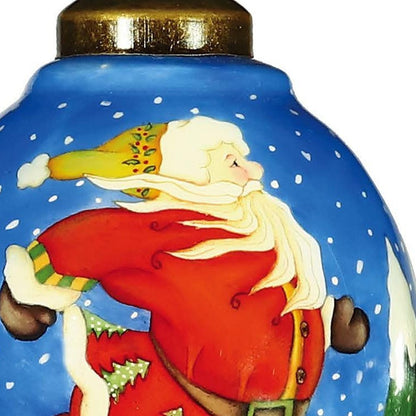 Ice Skating Santa Hand Painted Mouth Blown Glass Ornament HomeRoots