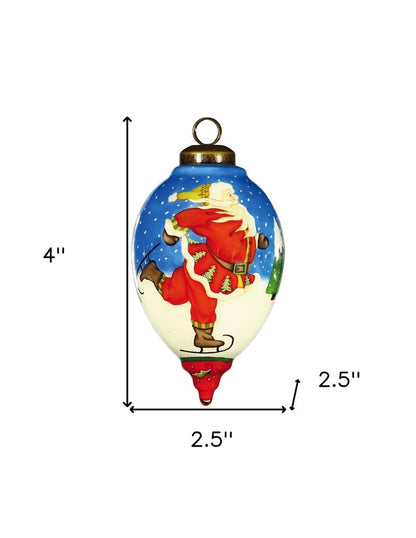 Ice Skating Santa Hand Painted Mouth Blown Glass Ornament HomeRoots