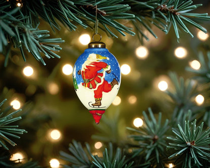 Ice Skating Santa Hand Painted Mouth Blown Glass Ornament HomeRoots