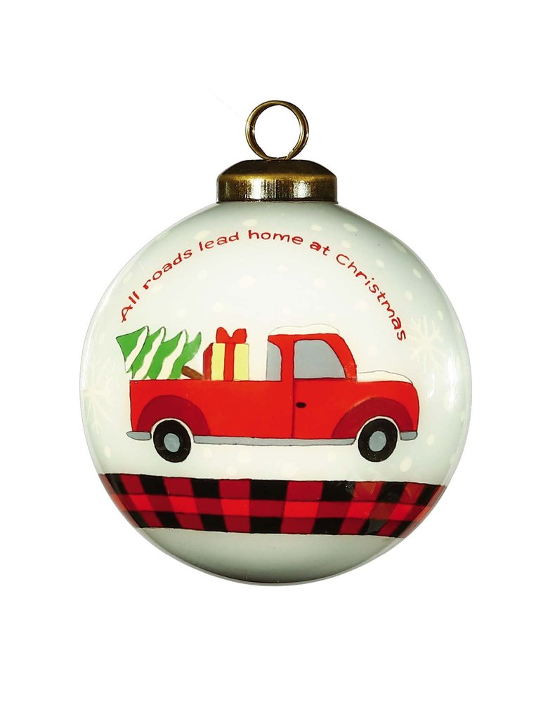 Red Pickup Truck with Presents Hand Painted Mouth Blown Glass Ornament HomeRoots