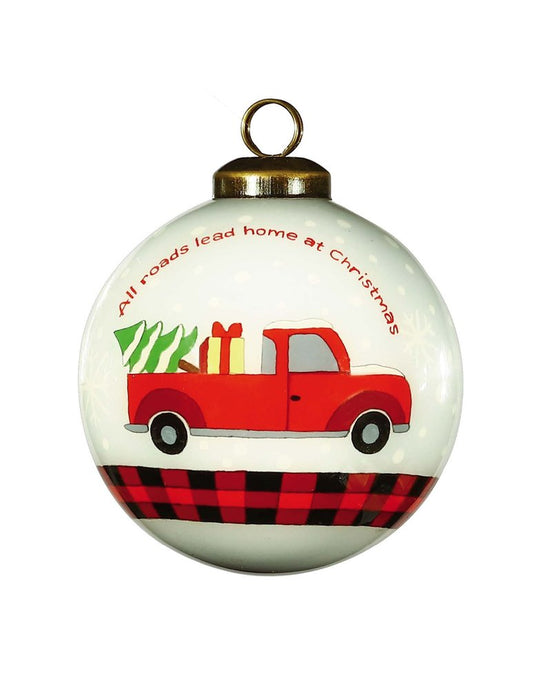 Red Pickup Truck with Presents Hand Painted Mouth Blown Glass Ornament HomeRoots