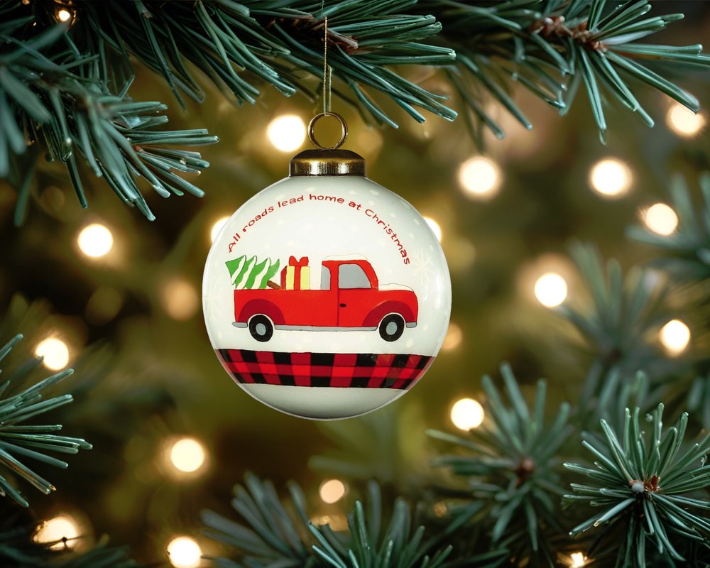 Red Pickup Truck with Presents Hand Painted Mouth Blown Glass Ornament HomeRoots