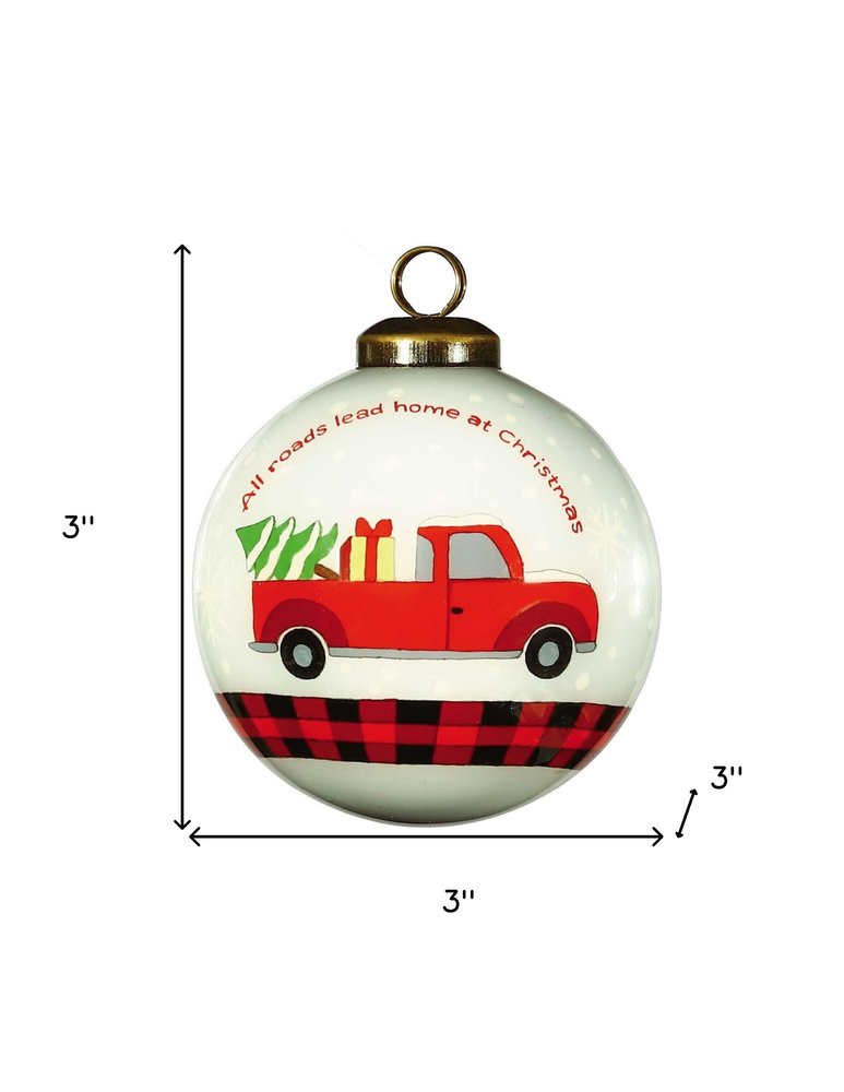Red Pickup Truck with Presents Hand Painted Mouth Blown Glass Ornament HomeRoots