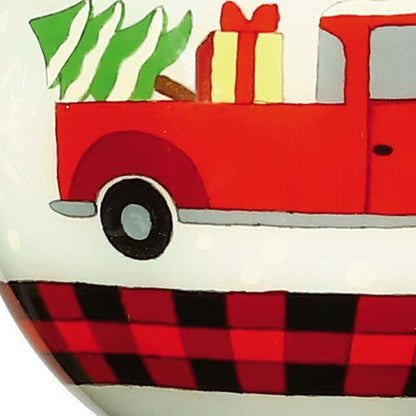 Red Pickup Truck with Presents Hand Painted Mouth Blown Glass Ornament