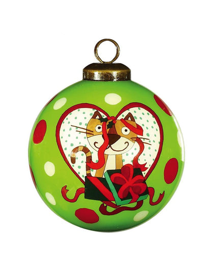 Charming Cat in a Heart Hand Painted Mouth Blown Glass Ornament HomeRoots