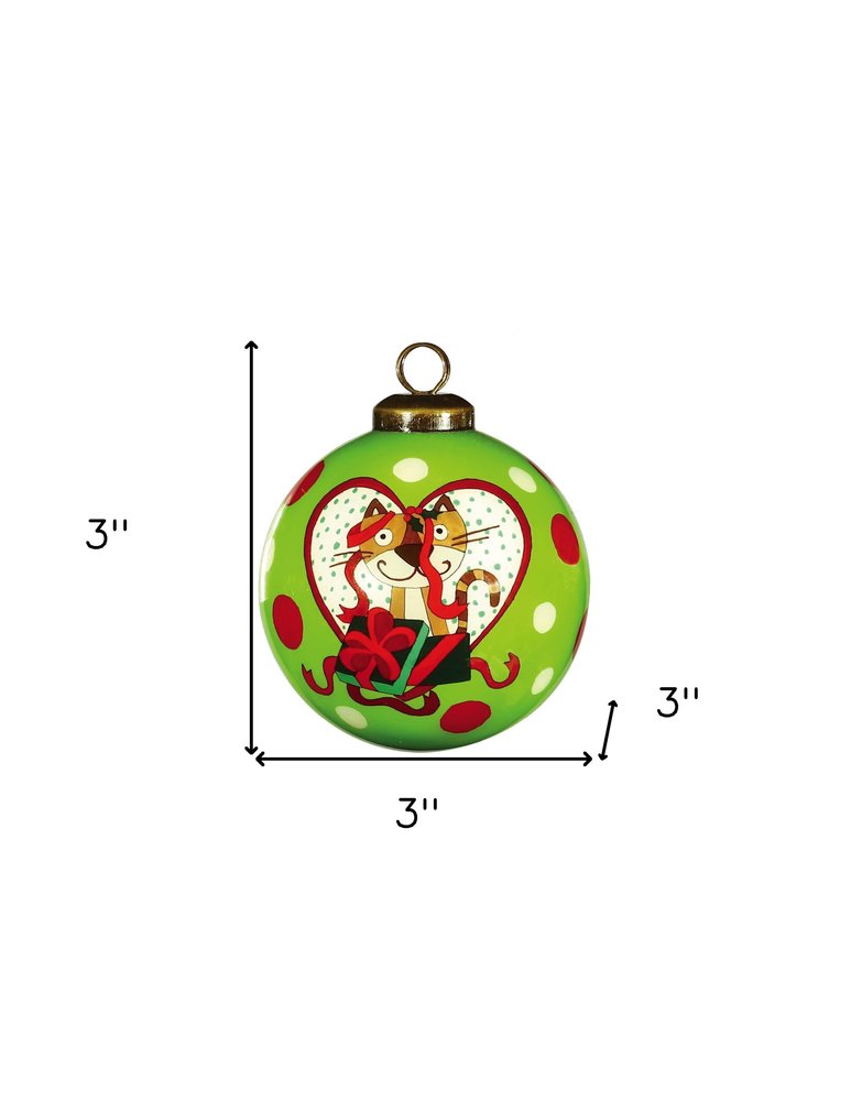 Charming Cat in a Heart Hand Painted Mouth Blown Glass Ornament HomeRoots