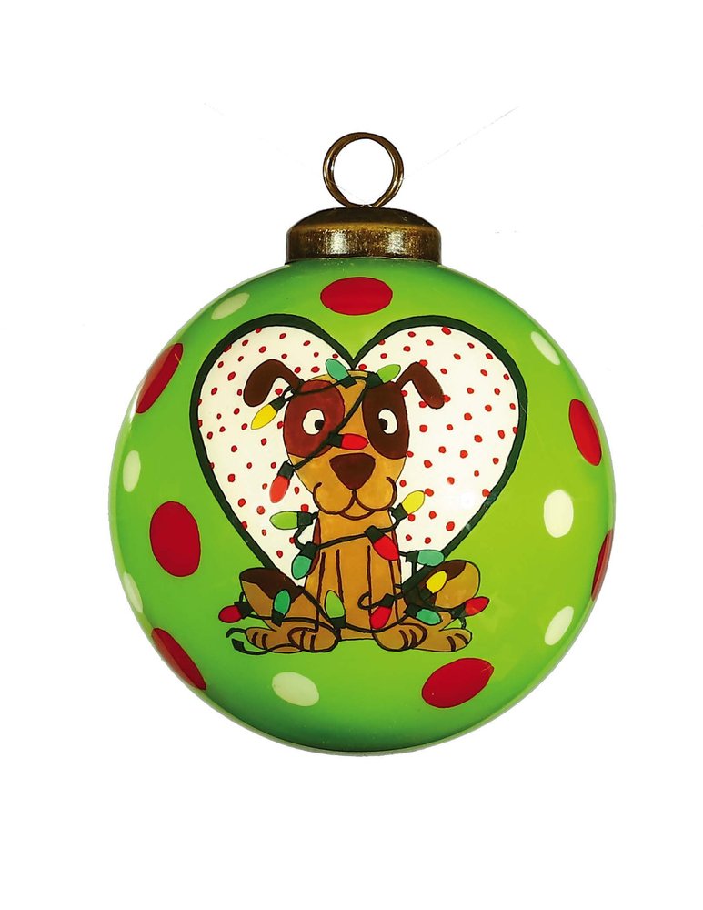 Charming Dog in a Heart Hand Painted Mouth Blown Glass Ornament HomeRoots